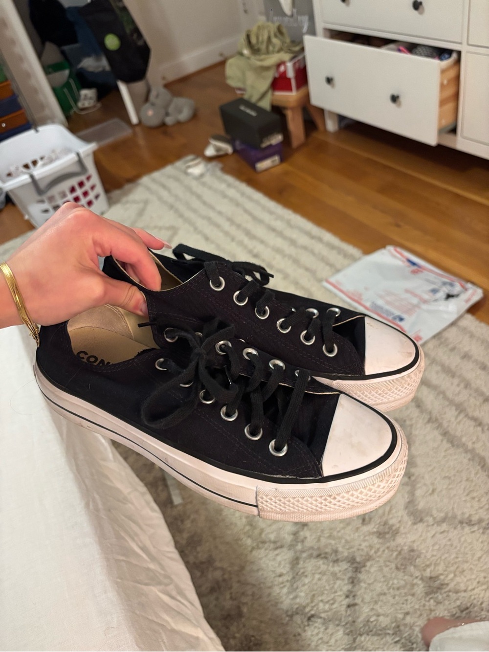 Converse Black Low-Top Canvas Sneakers with White Toe Cap - Picture 2 of 5